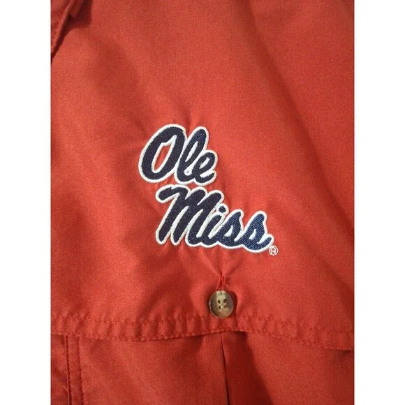 Ole Miss Shirt Men L Red Drake Waterfowl Fishing Vented Short Sleeve Football - Picture 4 of 11